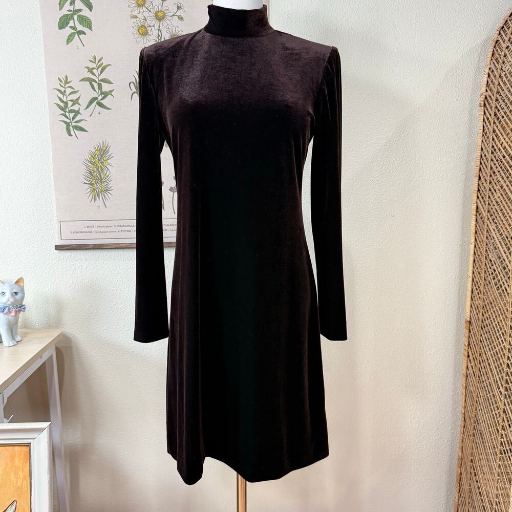 Vintage 90s Chocolate Brown Velvet Mini Dress Forest Fairy Dark Romantic Goth S